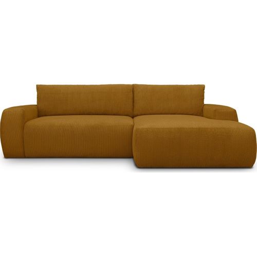 Canapé D'angle Droit Convertible 3 Places En Velours Côtelé Jaune Moutarde - Sonny