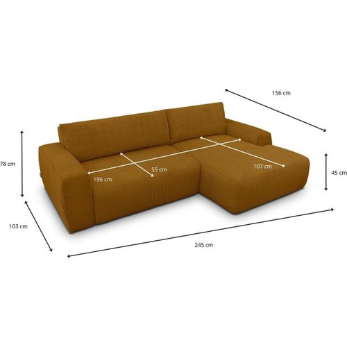 Canapé D'angle Droit Convertible 3 Places En Velours Côtelé Jaune Moutarde - Sonny