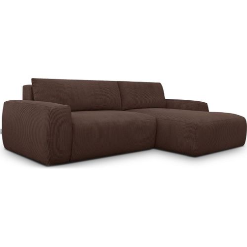 Canapé D'angle Droit Convertible 3 Places En Velours Côtelé Moka - Sonny