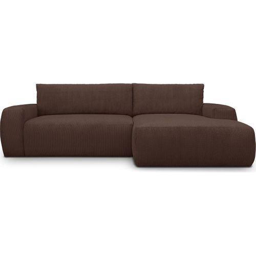 Canapé D'angle Droit Convertible 3 Places En Velours Côtelé Moka - Sonny