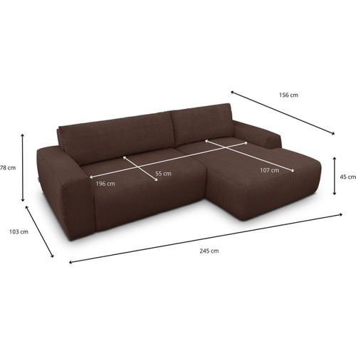 Canapé D'angle Droit Convertible 3 Places En Velours Côtelé Moka - Sonny