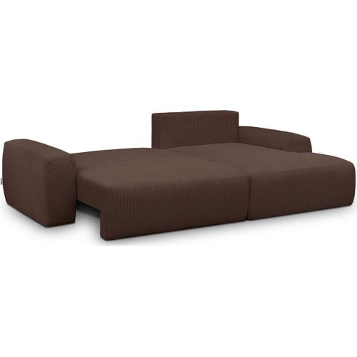 Canapé D'angle Droit Convertible 3 Places En Velours Côtelé Moka - Sonny