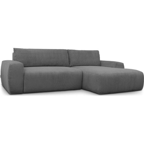 Canapé D'angle Droit Convertible 3 Places En Velours Côtelé Gris Anthracite - Sonny