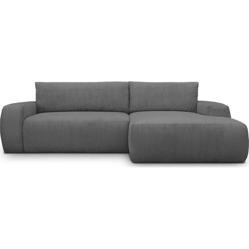 Canapé D'angle Droit Convertible 3 Places En Velours Côtelé Gris Anthracite - Sonny