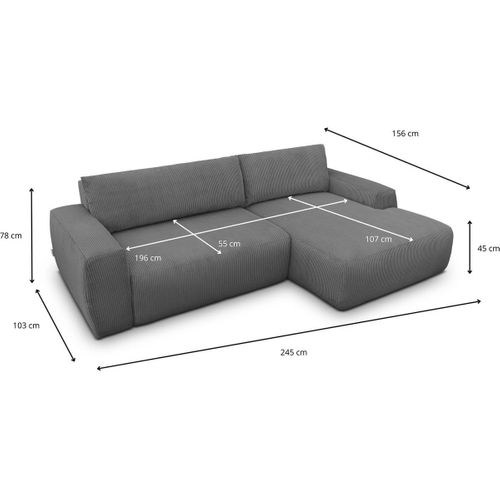 Canapé D'angle Droit Convertible 3 Places En Velours Côtelé Gris Anthracite - Sonny