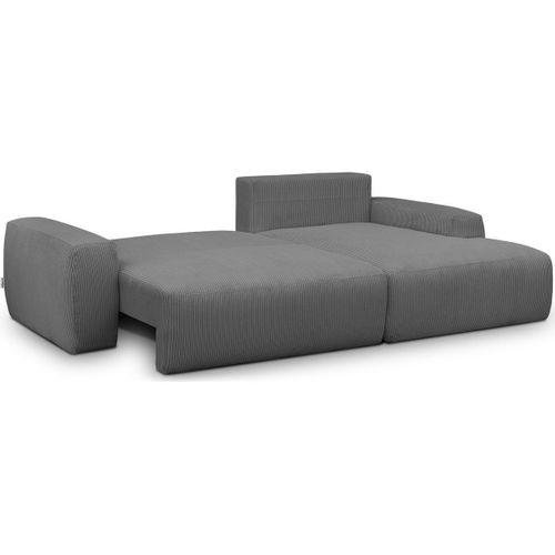 Canapé D'angle Droit Convertible 3 Places En Velours Côtelé Gris Anthracite - Sonny