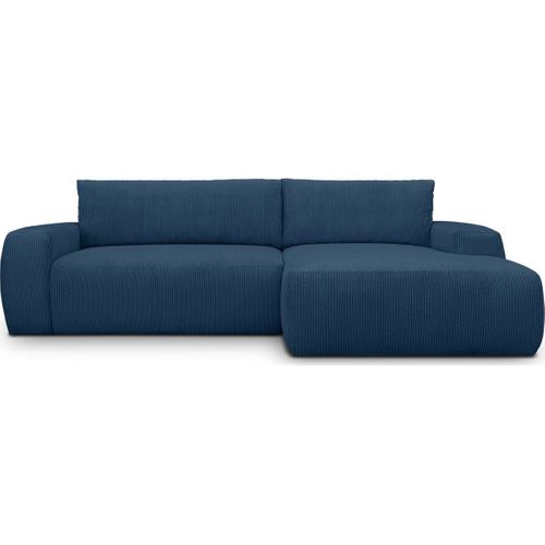 Canapé D'angle Droit Convertible 3 Places En Velours Côtelé Bleu - Sonny
