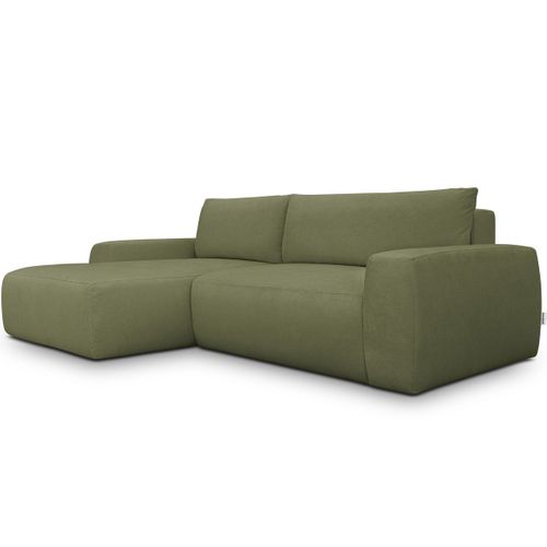 Canapé D'angle Gauche Convertible 3 Places En Tissu Chenille Vert Olive - Sonny