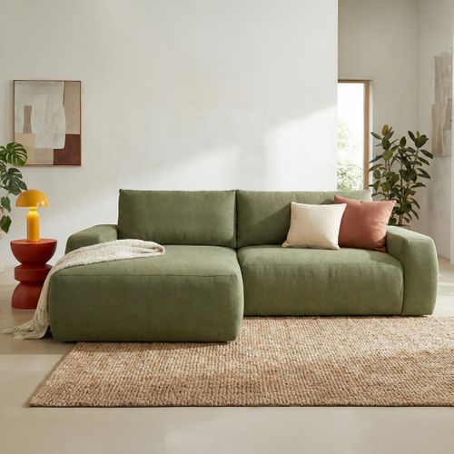 Canapé D'angle Gauche Convertible 3 Places En Tissu Chenille Vert Olive - Sonny