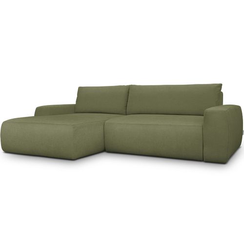 Canapé D'angle Gauche Convertible 3 Places En Tissu Chenille Vert Olive - Sonny