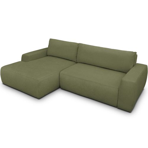 Canapé D'angle Gauche Convertible 3 Places En Tissu Chenille Vert Olive - Sonny