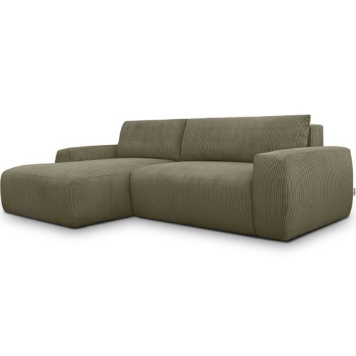 Canapé D'angle Gauche Convertible 3 Places En Velours Côtelé Vert Kaki - Sonny