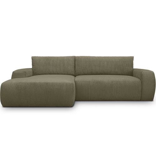 Canapé D'angle Gauche Convertible 3 Places En Velours Côtelé Vert Kaki - Sonny