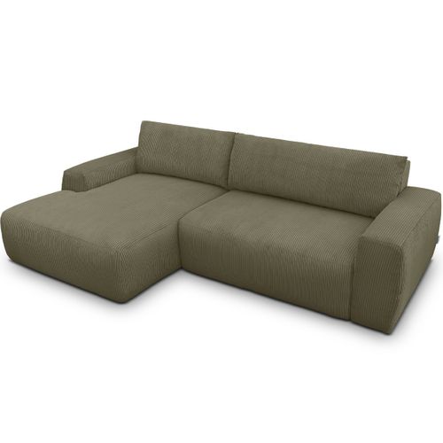 Canapé D'angle Gauche Convertible 3 Places En Velours Côtelé Vert Kaki - Sonny