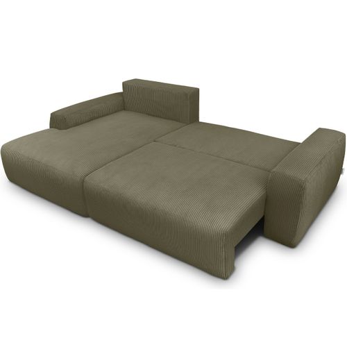 Canapé D'angle Gauche Convertible 3 Places En Velours Côtelé Vert Kaki - Sonny