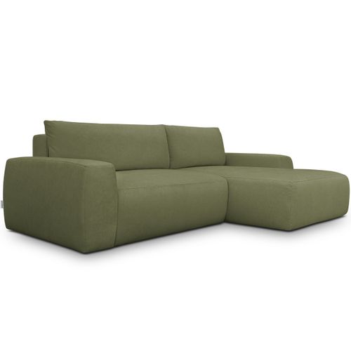 Canapé D'angle Droit Convertible 3 Places En Tissu Chenille Vert Olive - Sonny