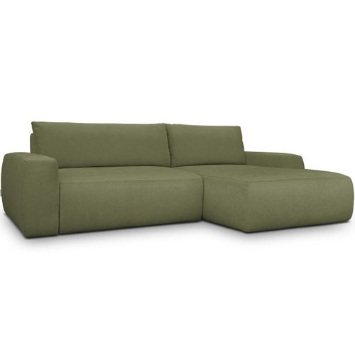 Canapé D'angle Droit Convertible 3 Places En Tissu Chenille Vert Olive - Sonny