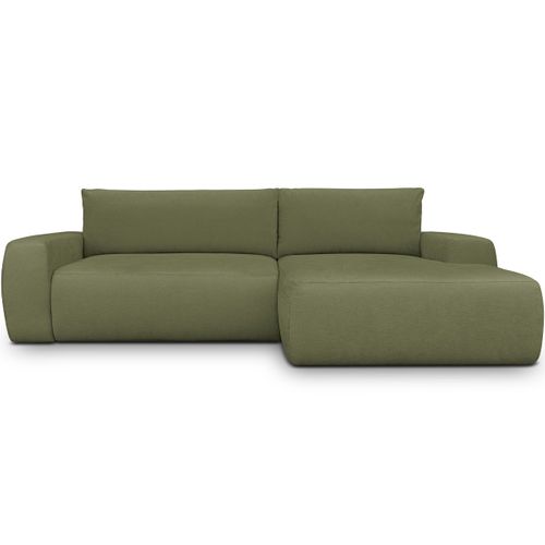 Canapé D'angle Droit Convertible 3 Places En Tissu Chenille Vert Olive - Sonny