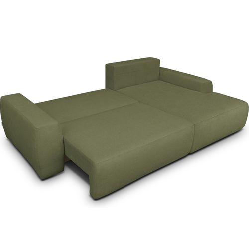 Canapé D'angle Droit Convertible 3 Places En Tissu Chenille Vert Olive - Sonny