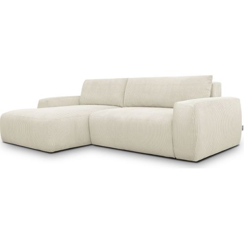 Canapé D'angle Droit Convertible 3 Places En Velours Côtelé Beige - Sonny