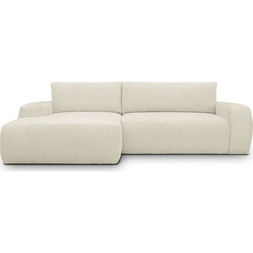 Canapé D'angle Droit Convertible 3 Places En Velours Côtelé Beige - Sonny