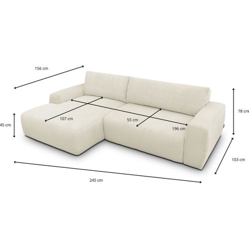 Canapé D'angle Droit Convertible 3 Places En Velours Côtelé Beige - Sonny