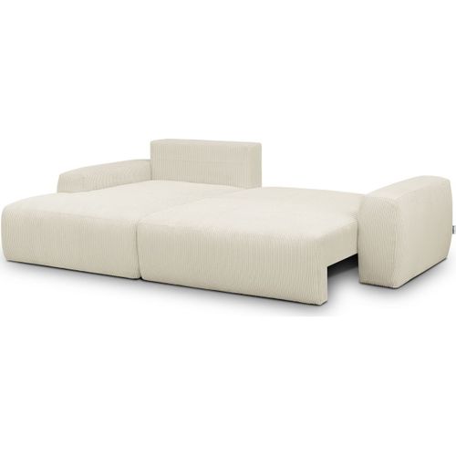 Canapé D'angle Droit Convertible 3 Places En Velours Côtelé Beige - Sonny