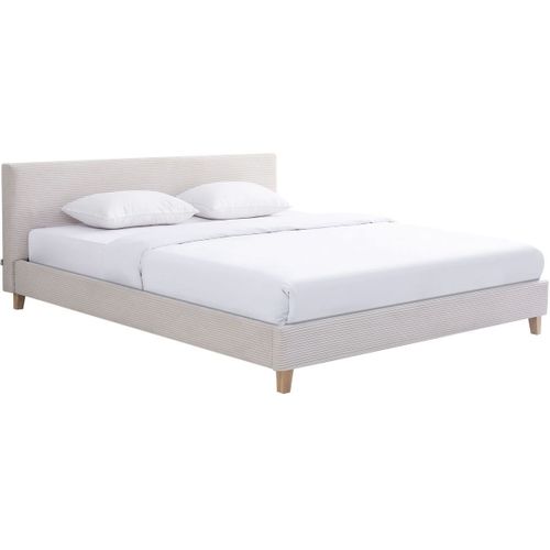 Ensemble Lit Adulte 180x200 - Tête De Lit En Velours Côtelé Beige - Milo + Matelas Mousse