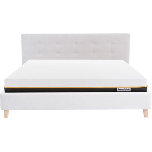 Ensemble Lit Adulte 180x200 - Tête De Lit En Tissu Beige - Milo + Matelas Mousse