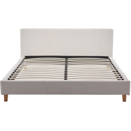 Ensemble Lit Adulte 160x200 - Tête De Lit En Tissu Bouclé Beige - Milo + Matelas Mousse