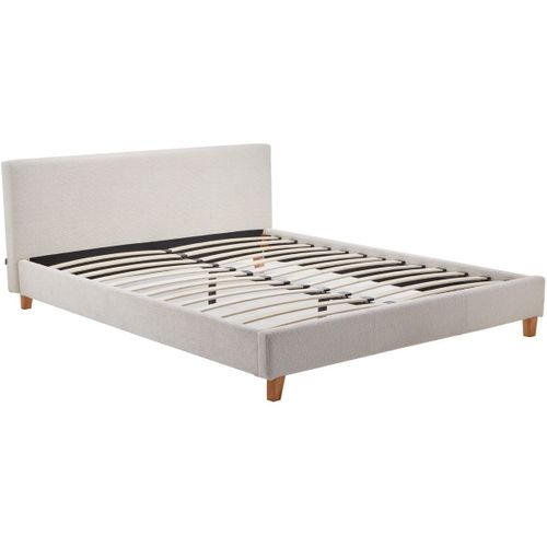 Ensemble Lit Adulte 160x200 - Tête De Lit En Tissu Bouclé Beige - Milo + Matelas Mousse
