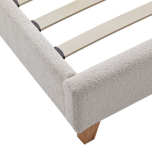 Ensemble Lit Adulte 160x200 - Tête De Lit En Tissu Bouclé Beige - Milo + Matelas Mousse
