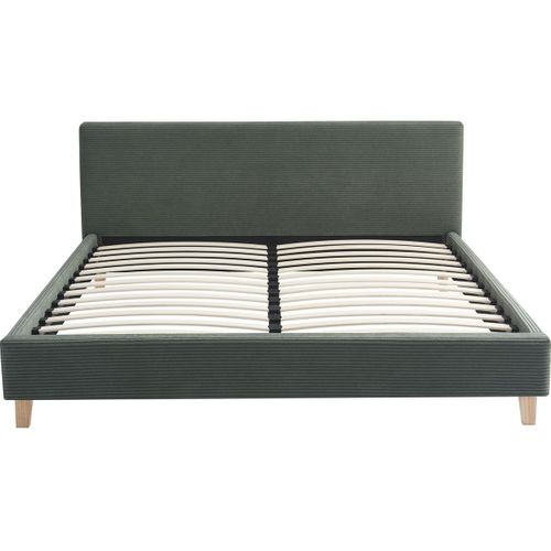 Ensemble Lit Adulte 160x200 - Tête De Lit En Velours Côtelé Vert - Milo + Matelas Mousse