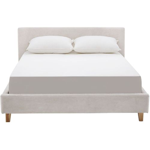 Ensemble Lit Adulte 160x200 - Tête De Lit En Velours Côtelé Beige - Milo + Matelas Mousse