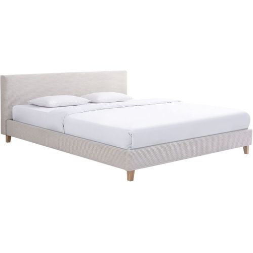 Ensemble Lit Adulte 160x200 - Tête De Lit En Velours Côtelé Beige - Milo + Matelas Mousse