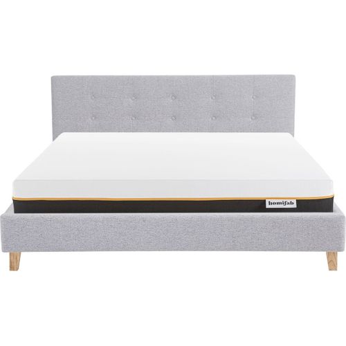 Ensemble Lit Adulte 160x200 - Tête De Lit En Tissu Gris Chiné - Milo + Matelas Mousse
