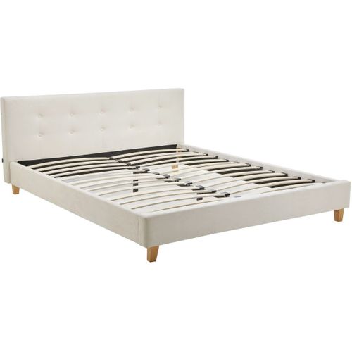 Ensemble Lit Adulte 160x200 - Tête De Lit En Velours Beige - Milo + Matelas Mousse
