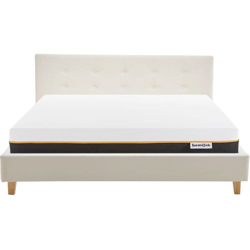 Ensemble Lit Adulte 160x200 - Tête De Lit En Velours Beige - Milo + Matelas Mousse
