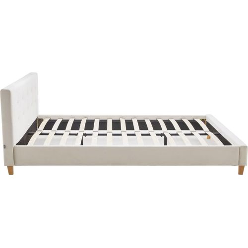 Ensemble Lit Adulte 160x200 - Tête De Lit En Velours Beige - Milo + Matelas Mousse