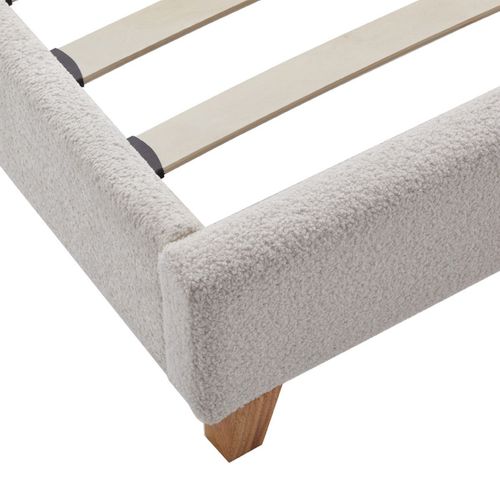 Ensemble Lit Adulte 140x190 - Tête De Lit En Tissu Bouclé Beige - Milo + Matelas Mousse