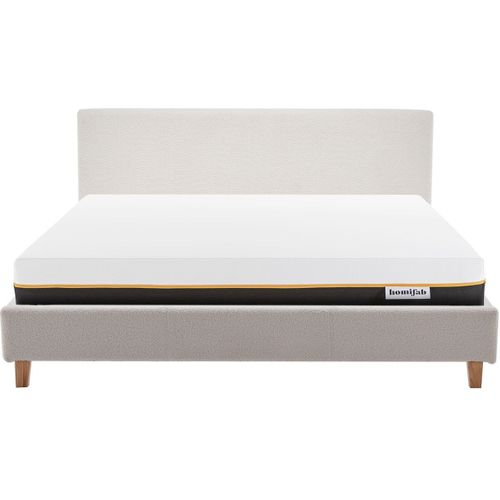 Ensemble Lit Adulte 140x190 - Tête De Lit En Tissu Bouclé Beige - Milo + Matelas Mousse