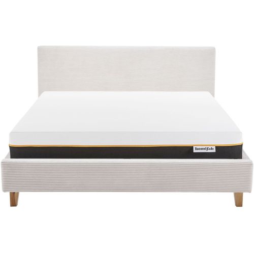 Ensemble Lit Adulte 140x190 - Tête De Lit En Velours Côtelé Beige - Milo + Matelas Mousse