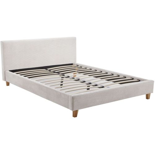 Ensemble Lit Adulte 140x190 - Tête De Lit En Velours Côtelé Beige - Milo + Matelas Mousse
