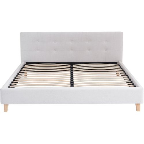 Ensemble Lit Adulte 140x190 - Tête De Lit En Tissu Beige - Milo + Matelas Mousse