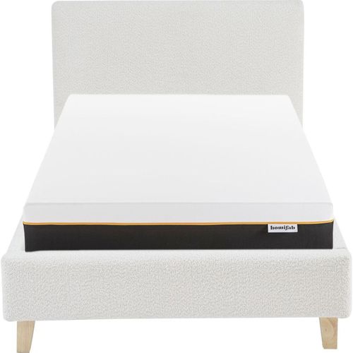 Ensemble Lit 90x190 - Tête De Lit En Tissu Bouclé Beige - Milo + Matelas Mousse