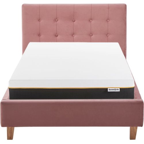 Ensemble Lit 90x190 - Tête De Lit En Velours Vieux Rose - Milo + Matelas Mousse