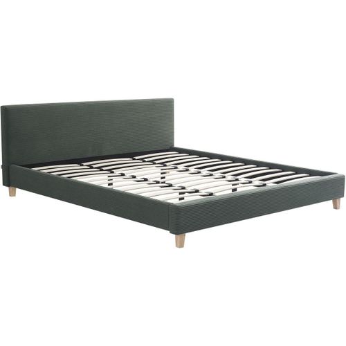 Ensemble Lit Adulte 180x200 - Tête De Lit En Velours Côtelé Vert - Milo + Matelas Ressorts Ensachés