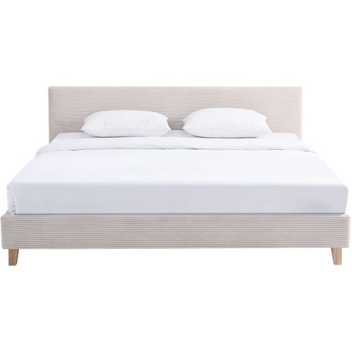 Ensemble Lit Adulte 180x200 - Tête De Lit Velours Côtelé Beige - Milo + Matelas Ressorts Ensachés