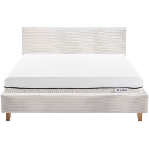 Ensemble Lit Adulte 180x200 - Tête De Lit Velours Côtelé Beige - Milo + Matelas Ressorts Ensachés