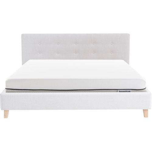 Ensemble Lit Adulte 180x200 - Tête De Lit En Tissu Beige - Milo + Matelas Ressorts Ensachés